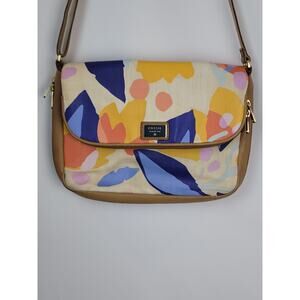 Fossil Preston Light Floral Fabric Flap Crossbody Shoulder Bag Purse Multi Color